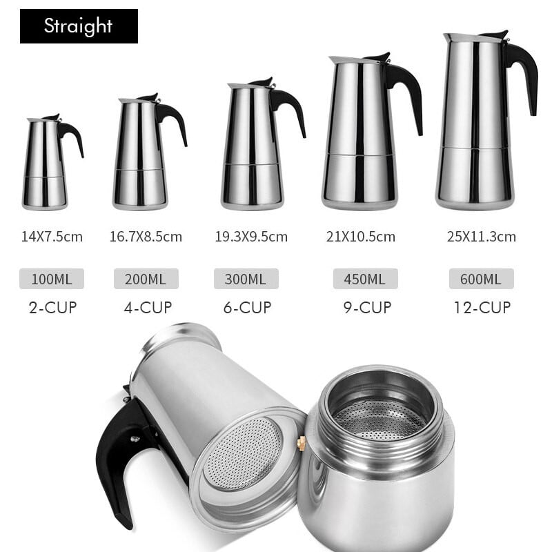 Кафемашина Мока тенджера Плот от неръждаема стомана Еспресо машина Италианска кубинска перколатор за кафе Печка Капучино 100/200/300/450 мл