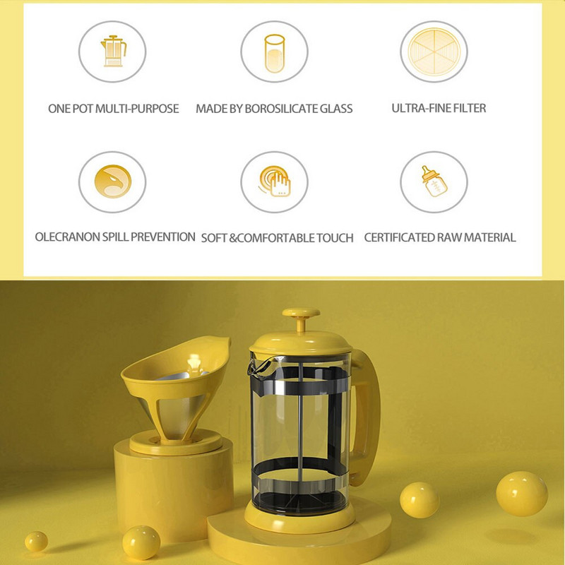 Icafilas1000ML тенджера за приготвяне на кафе Френски филтър за чай, тенджера за кафе, обикновена тенджера под налягане, кафемашина, домакинска ръчна тенджера за пунш