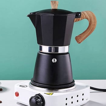 Μαγειρική μηχανή εσπρέσο αλουμινίου Moka Pot Ξύλινη λαβή Ιταλική καφετιέρα εσπρέσο Espresso Percolator Pot Sliver/ Red/ Black