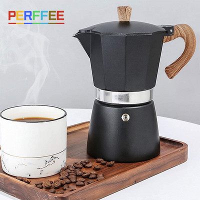Plită de cafea Espresso Oală Moka din aluminiu Mâner din lemn Cafetieră italiană Espresso Espresso Percolator Oală Sliver/Roșu/Negru