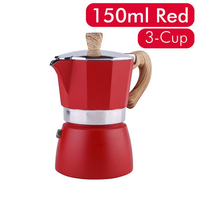 Машина за еспресо с котлон Алуминиева тенджера Moka Дървена дръжка Италианска еспресо кафемашина Еспресо перколатор тенджера Червена/ Червена/ Черна