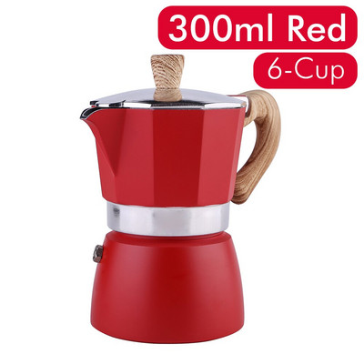 Машина за еспресо с котлон Алуминиева тенджера Moka Дървена дръжка Италианска еспресо кафемашина Еспресо перколатор тенджера Червена/ Червена/ Черна