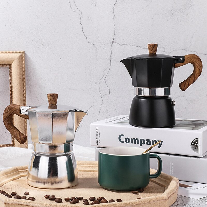 Машина за еспресо с котлон Алуминиева тенджера Moka Дървена дръжка Италианска еспресо кафемашина Еспресо перколатор тенджера Червена/ Червена/ Черна