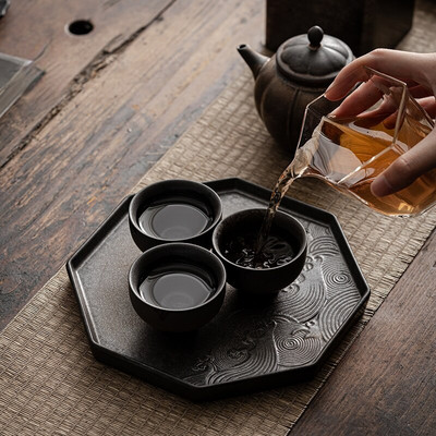 Tavă de oală din gresie aurita Tavă de ceai uscată japoneză Accesorii din ceramică zen retro Tavă de cafea Covoraș antic pentru suport de oală