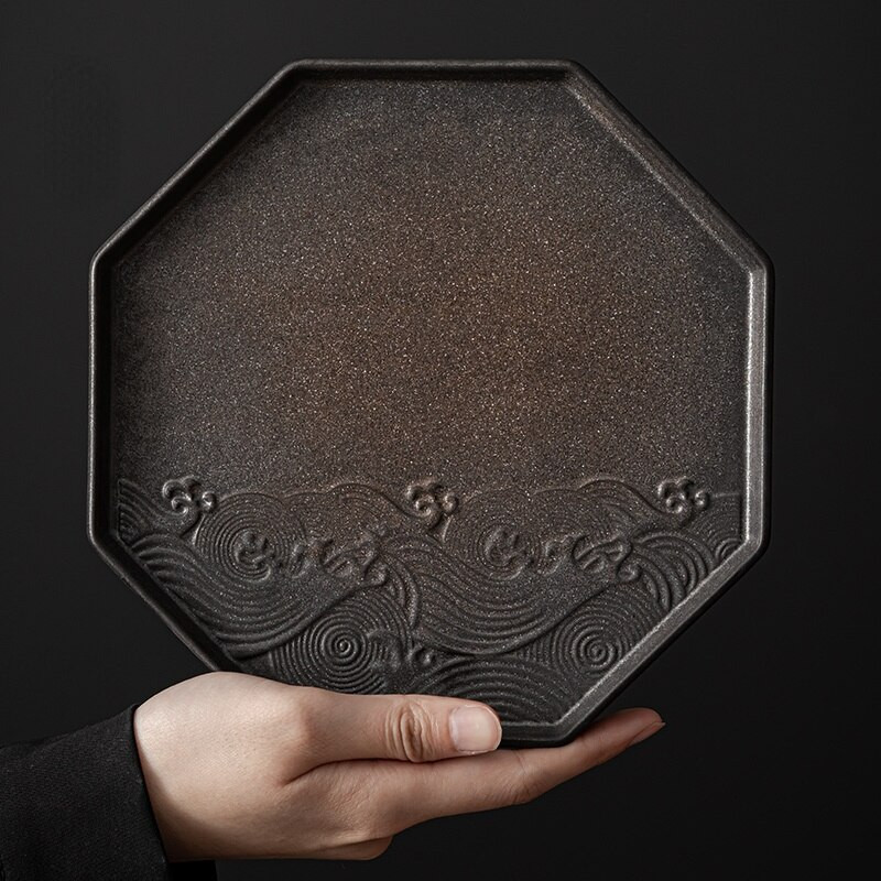 Tavă de oală din gresie aurita Tavă de ceai uscată japoneză Accesorii din ceramică zen retro Tavă de cafea Covoraș antic pentru suport de oală