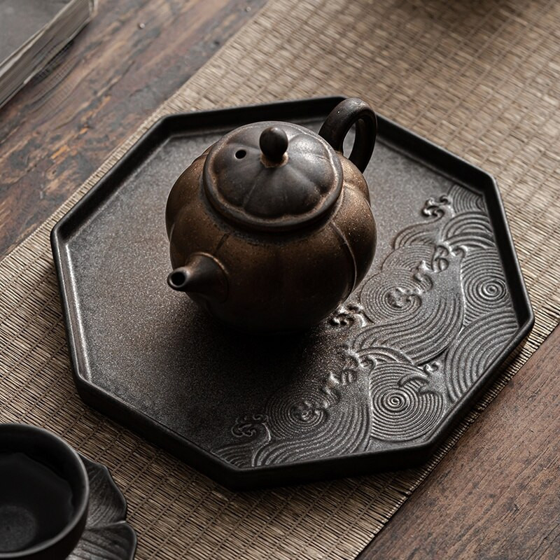 Tavă de oală din gresie aurita Tavă de ceai uscată japoneză Accesorii din ceramică zen retro Tavă de cafea Covoraș antic pentru suport de oală