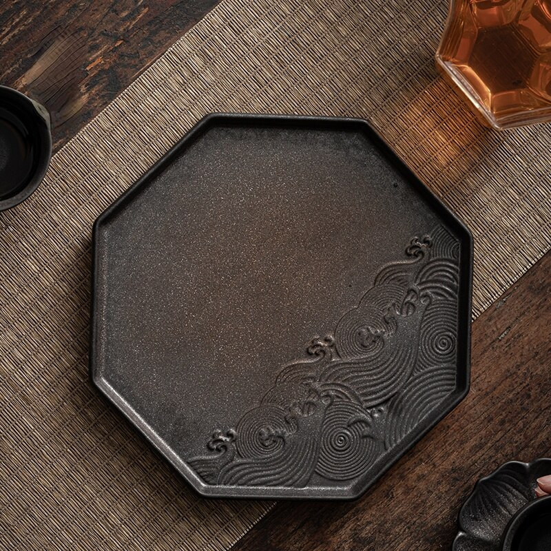 Tavă de oală din gresie aurita Tavă de ceai uscată japoneză Accesorii din ceramică zen retro Tavă de cafea Covoraș antic pentru suport de oală