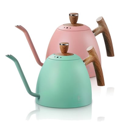 Kanvica na kávu SOULHAND, 1,5 l, prelievacia kanvica na kávu, odkvapkávacia kanvica, husí krk, nerezová oceľ s drevenou rukoväťou