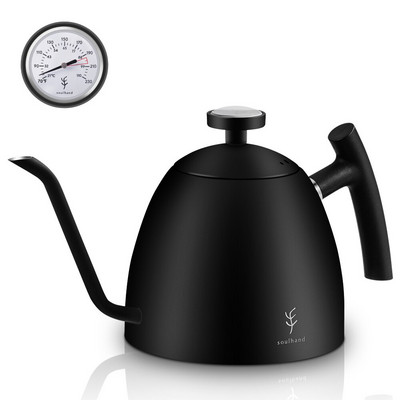Kanvica na kávu SOULHAND, 1,5 l, prelievacia kanvica na kávu, odkvapkávacia kanvica, husí krk, nerezová oceľ s drevenou rukoväťou