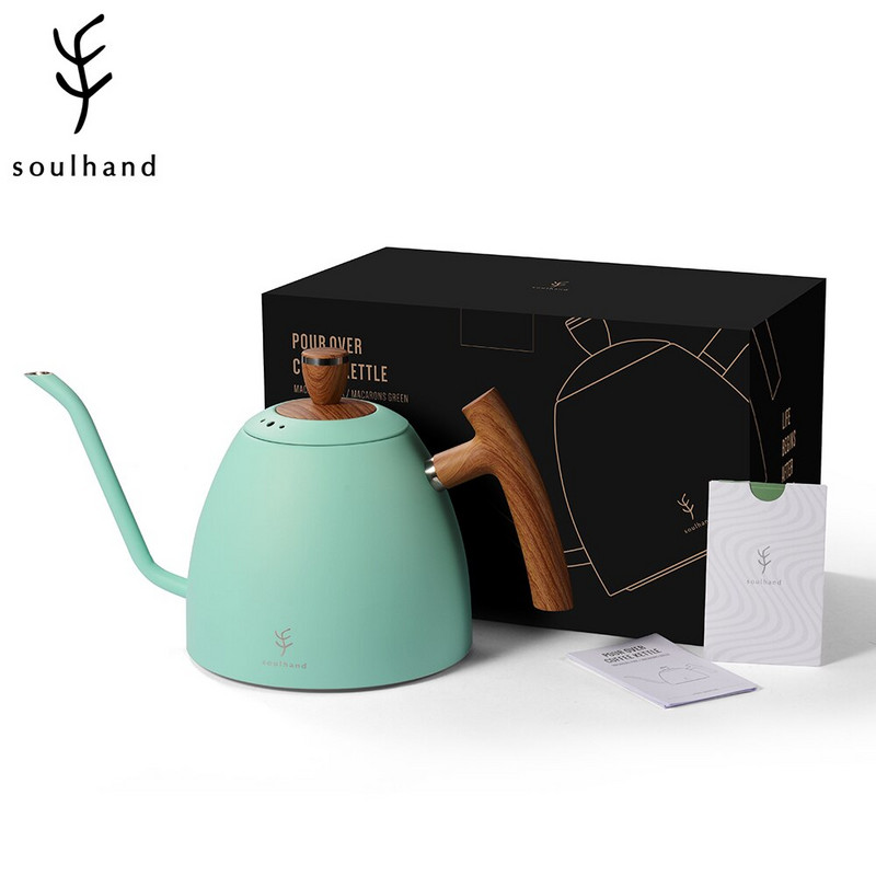 Kanvica na kávu SOULHAND, 1,5 l, prelievacia kanvica na kávu, odkvapkávacia kanvica, husí krk, nerezová oceľ s drevenou rukoväťou