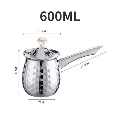 Turecká kávová kanvica Cezve Ibrik z nehrdzavejúcej ocele s dlhou rukoväťou, Dubai CoffeePot, kanvica na roztápanie mlieka a masla 200/400/600 ml