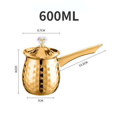 Turecká kávová kanvica Cezve Ibrik z nehrdzavejúcej ocele s dlhou rukoväťou, Dubai CoffeePot, kanvica na roztápanie mlieka a masla 200/400/600 ml