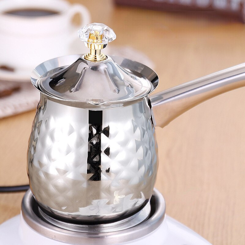 Turecká kávová kanvica Cezve Ibrik z nehrdzavejúcej ocele s dlhou rukoväťou, Dubai CoffeePot, kanvica na roztápanie mlieka a masla 200/400/600 ml