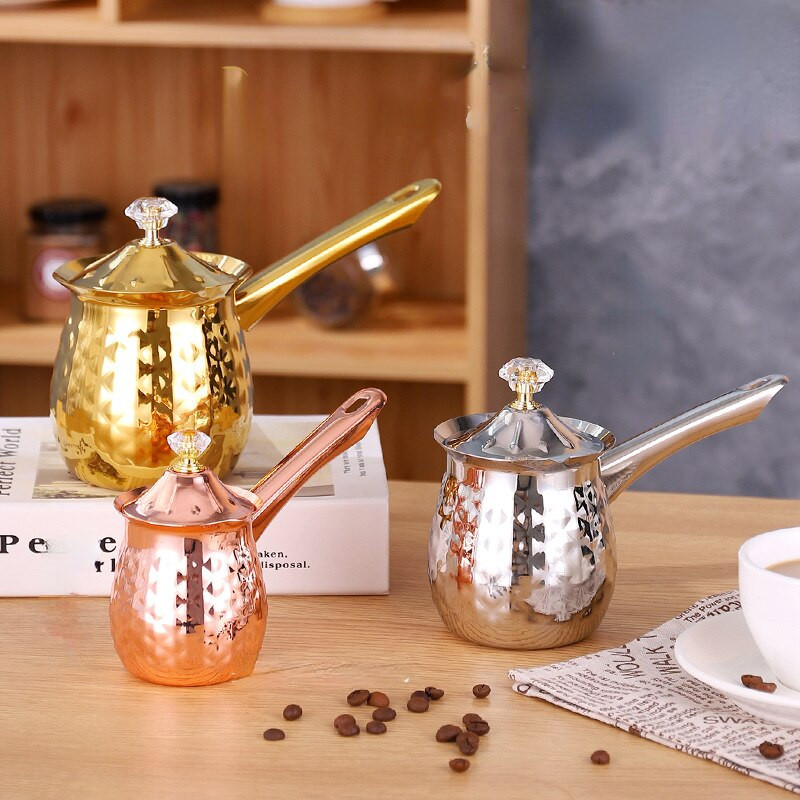 Turecká kávová kanvica Cezve Ibrik z nehrdzavejúcej ocele s dlhou rukoväťou, Dubai CoffeePot, kanvica na roztápanie mlieka a masla 200/400/600 ml