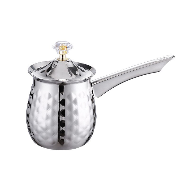 Turecká kávová kanvica Cezve Ibrik z nehrdzavejúcej ocele s dlhou rukoväťou, Dubai CoffeePot, kanvica na roztápanie mlieka a masla 200/400/600 ml