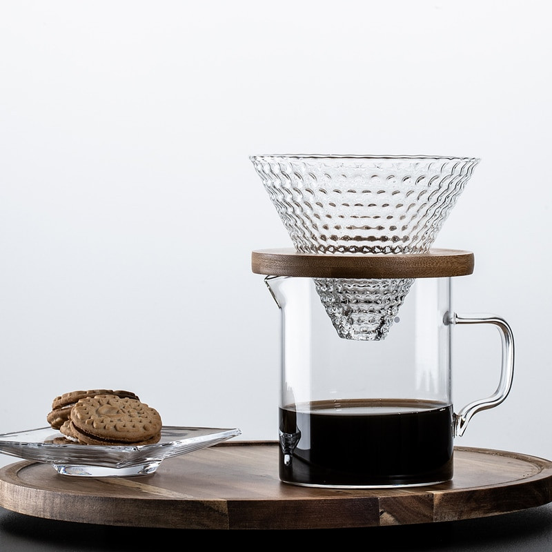 Двуслоен комплект филтри за кафе V60 Стъклен капкомер за кафе 1-2 чаши ...