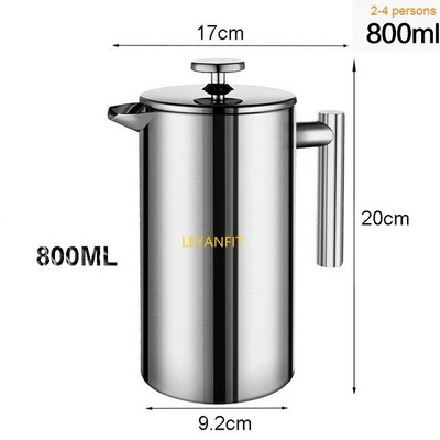1L 1,5L French Press kávovar z nehrdzavejúcej ocele, dvojitá stena, manuálny kávovar, French Press