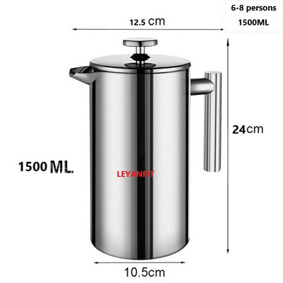 1L 1,5L French Press kávovar z nehrdzavejúcej ocele, dvojitá stena, manuálny kávovar, French Press