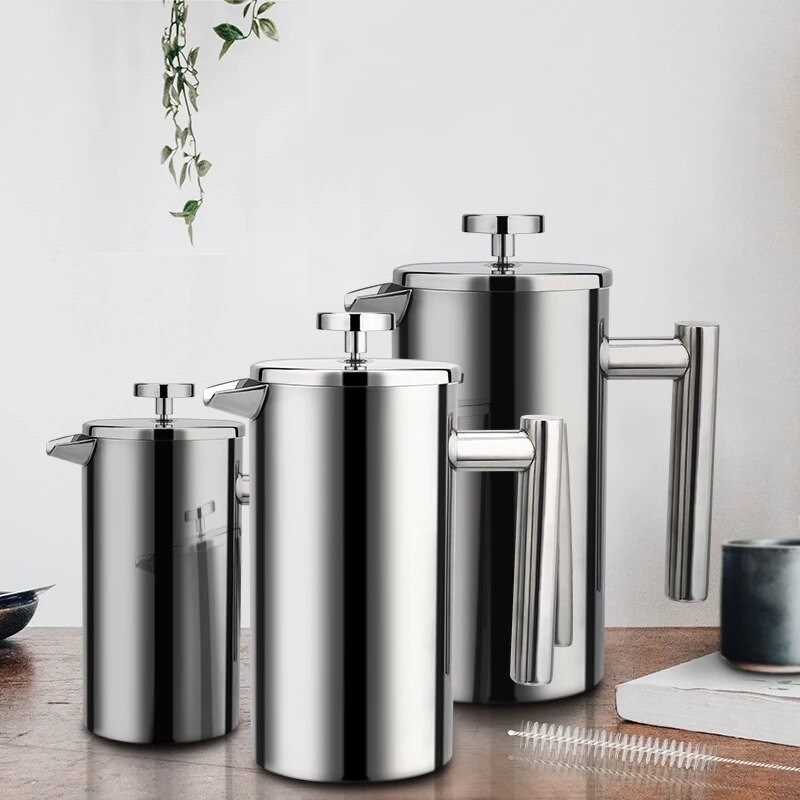 1L 1,5L French Press kávovar z nehrdzavejúcej ocele, dvojitá stena, manuálny kávovar, French Press