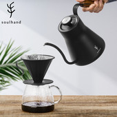SOULHAND Gooseneck Pour Over Coffee Bokal s termometrom Lonac za kavu od nehrđajućeg čelika Kuhalo za vodu Kuhalo za kavu 1,2 L Drvena drška