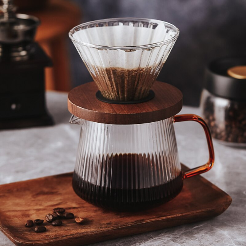 Филтърна чаша V60 Стъклена кана за кафе Топлоустойчива кана за чай Уред за кафе Ръчно приготвено кафе Комплект тенджера за споделяне Аксесоари за бариста