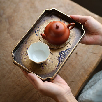 Месингова тава за съхранение в европейски стил Масичка за кафе Домашен работен плот Чаша за чай Тава за съхранение Ретро декорация на цветя Сервиз за чай Аксесоари