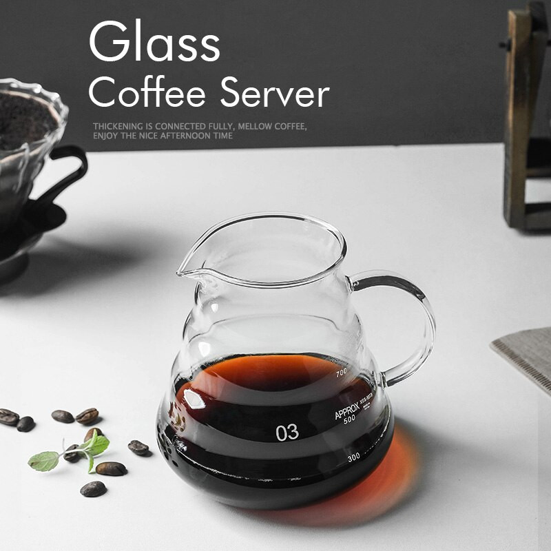 Sklenená kávovarová kanvica v tvare oblaku V60, filtrovaná kávová kanvica, opakovane použiteľná tepelne odolná kanvica 360/600/800ml