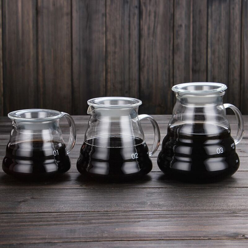 Sklenená kávovarová kanvica v tvare oblaku V60, filtrovaná kávová kanvica, opakovane použiteľná tepelne odolná kanvica 360/600/800ml