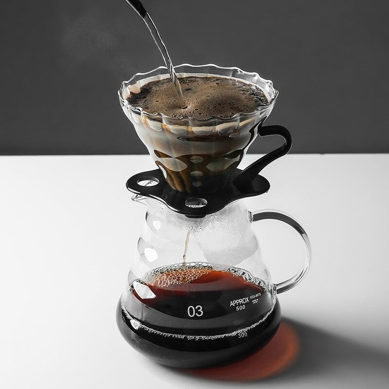 Sklenená kávovarová kanvica v tvare oblaku V60, filtrovaná kávová kanvica, opakovane použiteľná tepelne odolná kanvica 360/600/800ml