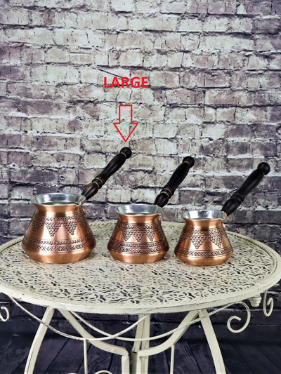 Oală de cafea Turcia Struguri Cură Gravat Mâner din lemn Oală mare de cafea făcută manual cafea turcească autentică Espresso Oală de cafea arabă