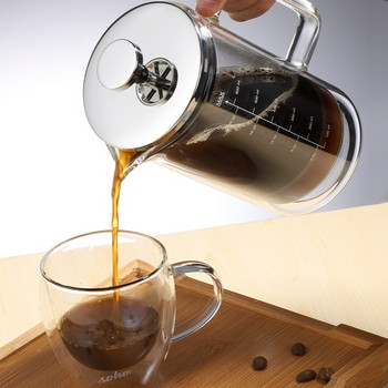Двуслойна френска преса за ръчно приготвяне на кафе Филтърна преса за кафе с високо боросиликатно стъкло Топлоустойчива машина за чай Кафе