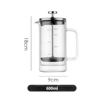 Dvisluoksnis prancūziškas spaudos puodas rankinis kavos filtro preso puodas Aukšto borosilikatinio stiklo karščiui atsparus arbatos virimo aparatas kavos puodas