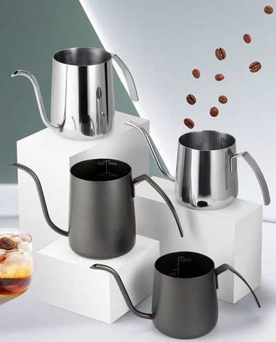 Чайник за ръчно капене 350 ml Кафе Чайник с мащаб от неръждаема стомана Specialty Pour Over Чайник за кафе Gooseneck Чайник с лебедово гърло