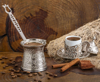 Τουρκικό σχέδιο χάλκινης χύτευσης καφέ Καφετιέρα σε κατσαρόλα χειροποίητο Σετ 4 παραδοσιακού σχεδιασμού διακοσμητικά αξεσουάρ δώρου οθωμανικό
