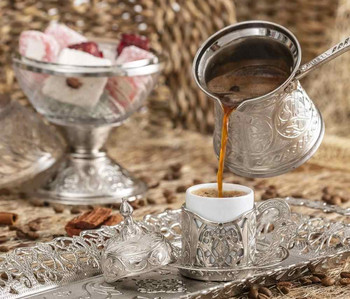 Турски модел медно леене на кафе Саксия кафе машина ръчна изработка Комплект 4 традиционен дизайн декоративни подаръчни аксесоари Османска