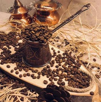 Τουρκικό σχέδιο χάλκινης χύτευσης καφέ Καφετιέρα σε κατσαρόλα χειροποίητο Σετ 4 παραδοσιακού σχεδιασμού διακοσμητικά αξεσουάρ δώρου οθωμανικό