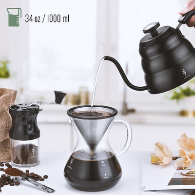 SOULHAND 40 oz/1,2 l 34 oz/1 l ceainic de cafea se toarnă peste oală de cafea cu termometru fierbător de picurare din oțel inoxidabil ceainic ceainic