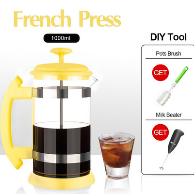Ceainic din sticlă din oțel inoxidabil Cafetieră cafea franceză ceai percolator filtru presă piston 1000 ml cafetieră manuală espressor oală