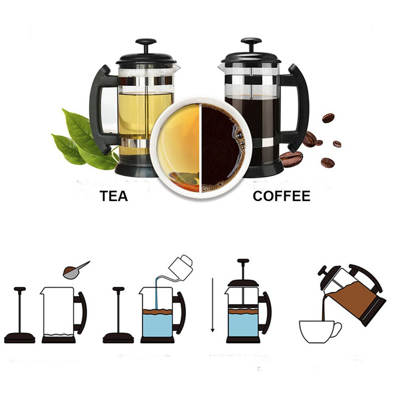 Ceainic din sticlă din oțel inoxidabil Cafetieră cafea franceză ceai percolator filtru presă piston 1000 ml cafetieră manuală espressor oală