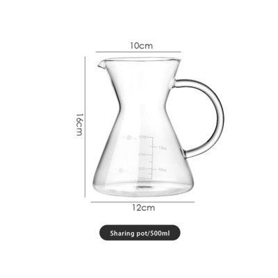 500ml sklenená kávovarová kanvica na zdieľanie kávy, kávovarová kanvica, opakovane použiteľná kávovarová kanvica, tepelne odolná kanvica na čaj, kávové riady, kaviareň pre baristu