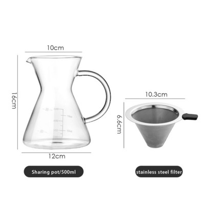 500ml sklenená kávovarová kanvica na zdieľanie kávy, kávovarová kanvica, opakovane použiteľná kávovarová kanvica, tepelne odolná kanvica na čaj, kávové riady, kaviareň pre baristu