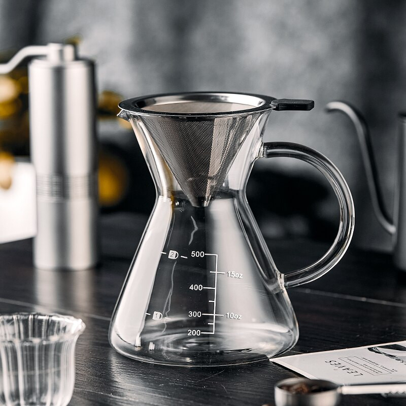 500ml sklenená kávovarová kanvica na zdieľanie kávy, kávovarová kanvica, opakovane použiteľná kávovarová kanvica, tepelne odolná kanvica na čaj, kávové riady, kaviareň pre baristu