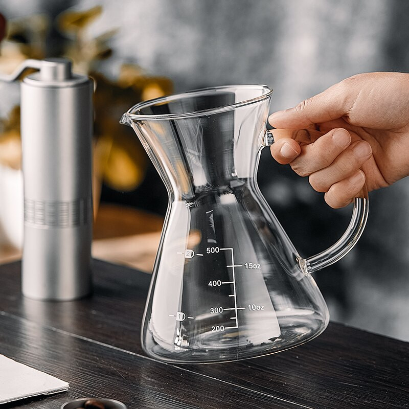 500ml sklenená kávovarová kanvica na zdieľanie kávy, kávovarová kanvica, opakovane použiteľná kávovarová kanvica, tepelne odolná kanvica na čaj, kávové riady, kaviareň pre baristu