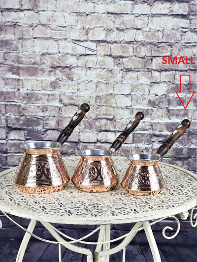 Kávovar Morčací medený gravírovaný drevený uzáver Veľký kávovar Ručne vyrobený autentický turecký espresso arabský kávovar