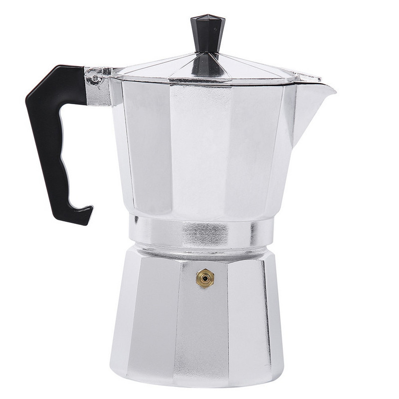 Espresso kávovar z hliníka s hnedou rukoväťou, expresný espresso kávovar, vysoko kvalitné kanvice na espresso 1/2/3/6/9 šálok