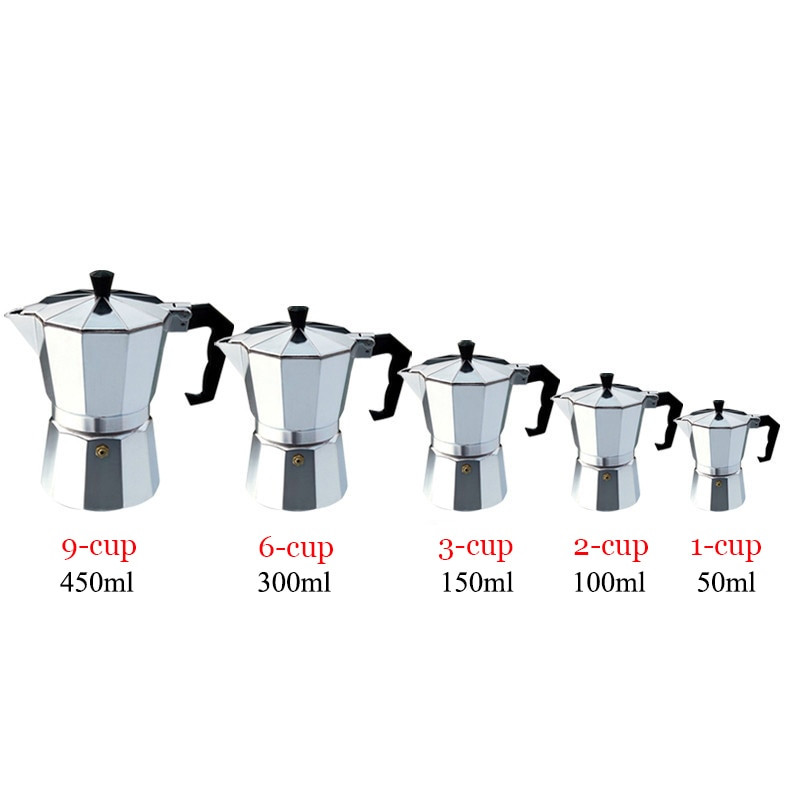 Espresso kávovar z hliníka s hnedou rukoväťou, expresný espresso kávovar, vysoko kvalitné kanvice na espresso 1/2/3/6/9 šálok