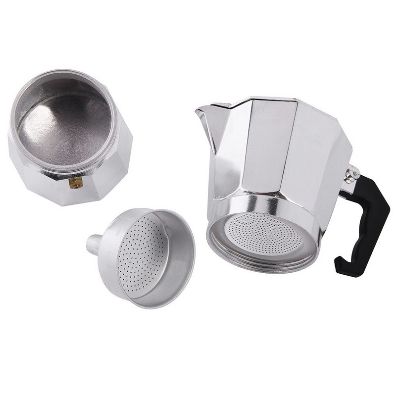 Espresso kávovar z hliníka s hnedou rukoväťou, expresný espresso kávovar, vysoko kvalitné kanvice na espresso 1/2/3/6/9 šálok