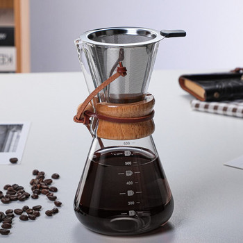 400ML 600ML 800ML Ανθεκτικό γυάλινο βραστήρα καφέ από ανοξείδωτο ατσάλι Φίλτρο σταγόνας ζυθοποιίας Hot Brewer Coffee Pot Dripper Barista Pour