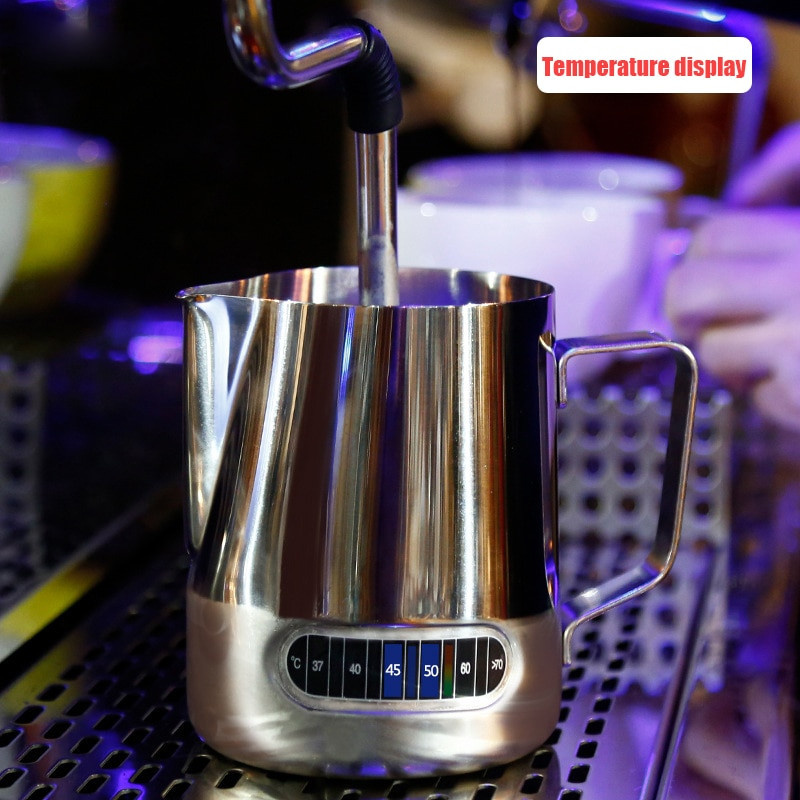 Nerezová kanvica na napenenie mlieka, džbán na kávu Barista s teplomerom - Vytvorte si dokonalú penu pre vaše cappuccino 550ml