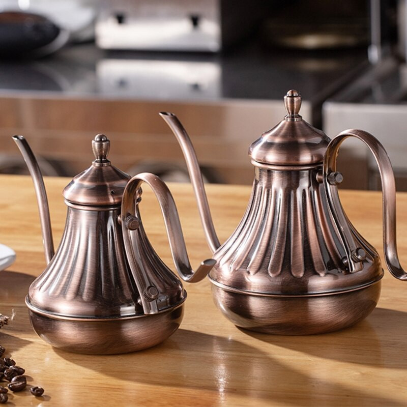 Brončani lonac za kavu preko lonca za kavu Fini lonac za kavu, dugi izljev s guščjim vratom, brončani 304 nehrđajući čelik, DIY aparat za kavu, čajnik